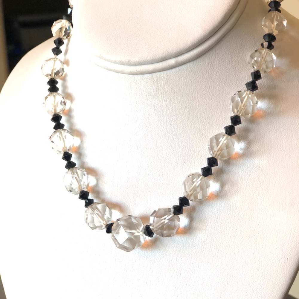 Vintage Cut Crystal and Black Glass Necklace